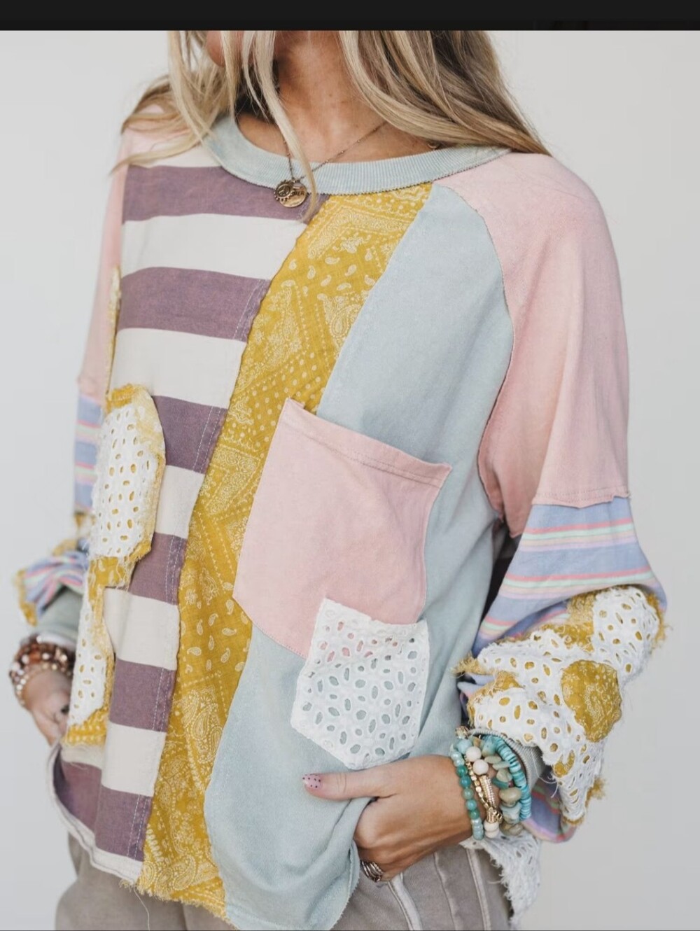 Oli & Hali Pastel Mint Patchwork Sweater - Picture 11 of 12